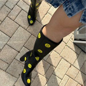 Smiley Face Tall Black Boots
